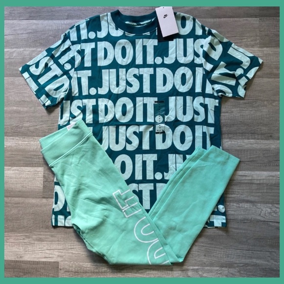 Nike Pants - ✨Size M 2 pc NWT Nike JUST DO IT bundle in green T-shirt leggings womens